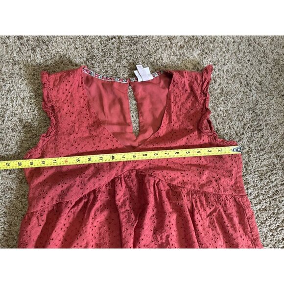 KNOX ROSE Burnt Orange V Neck Flutter Sleeve Eyelet Short Dress Babydoll LARGE - Picture 7 of 8